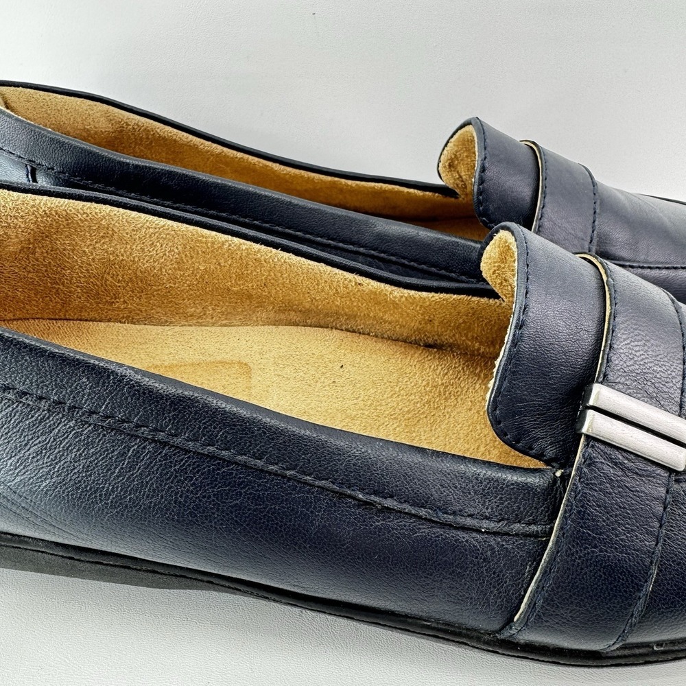 SOUL Naturalizer Navy Leather Loafers Womens 8W Wide Comfort Slip On Shoes - Picture 3 of 12